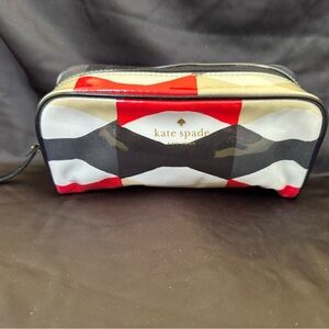 Kate Spade Printed Bow Tie Spade cosmetic bag with leather trim